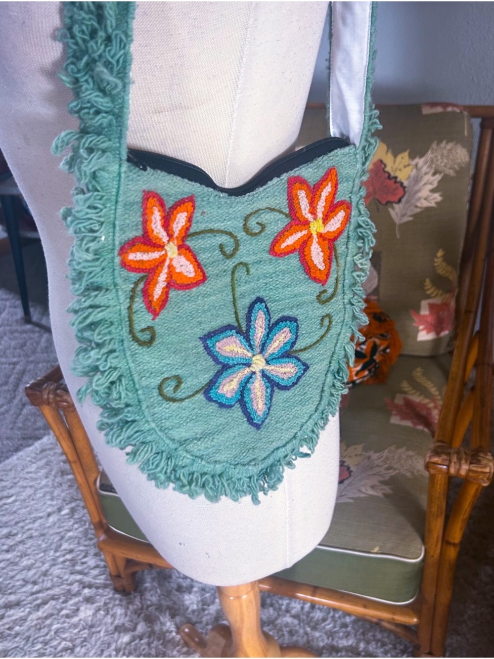 Retro 1930s Style Purse | Embroidered Floral | Vintage | Textile | 30s